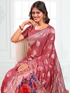 Shree Shyam Fashion Linen Cotton Rust Saree - Distacart