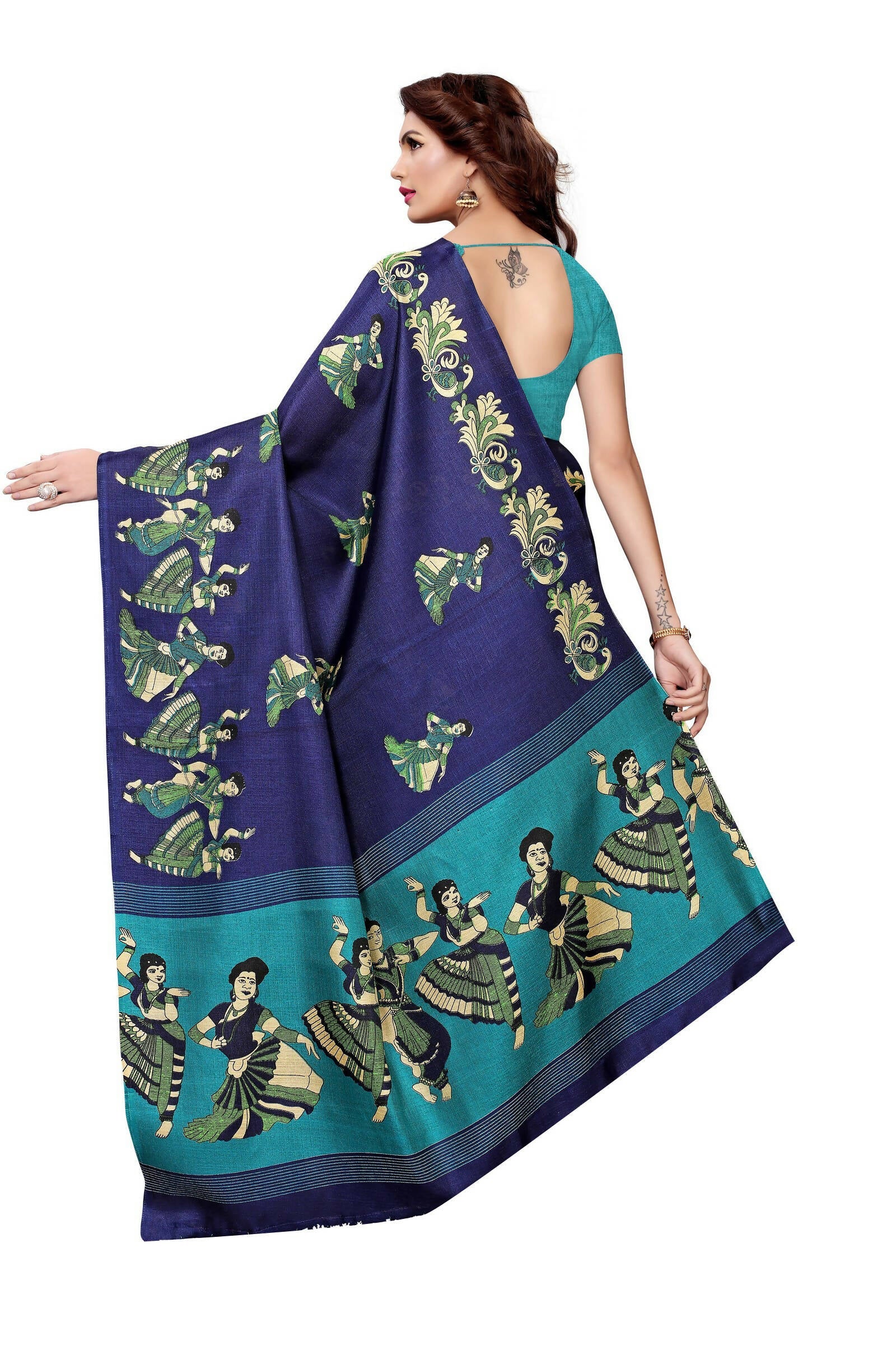 Vamika Navy Blue & Sky Blue Kalamkari With Jhalar Khadi Silk Saree - Distacart
