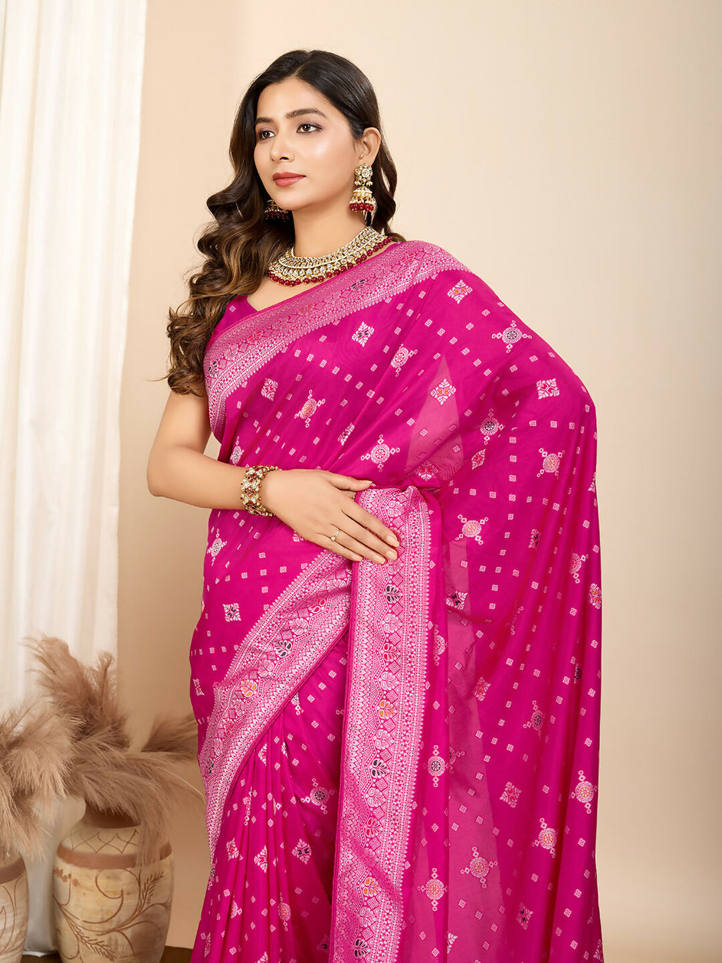 Pink Soft Silk Woven Meenakari Designer Saree - Vedanti
