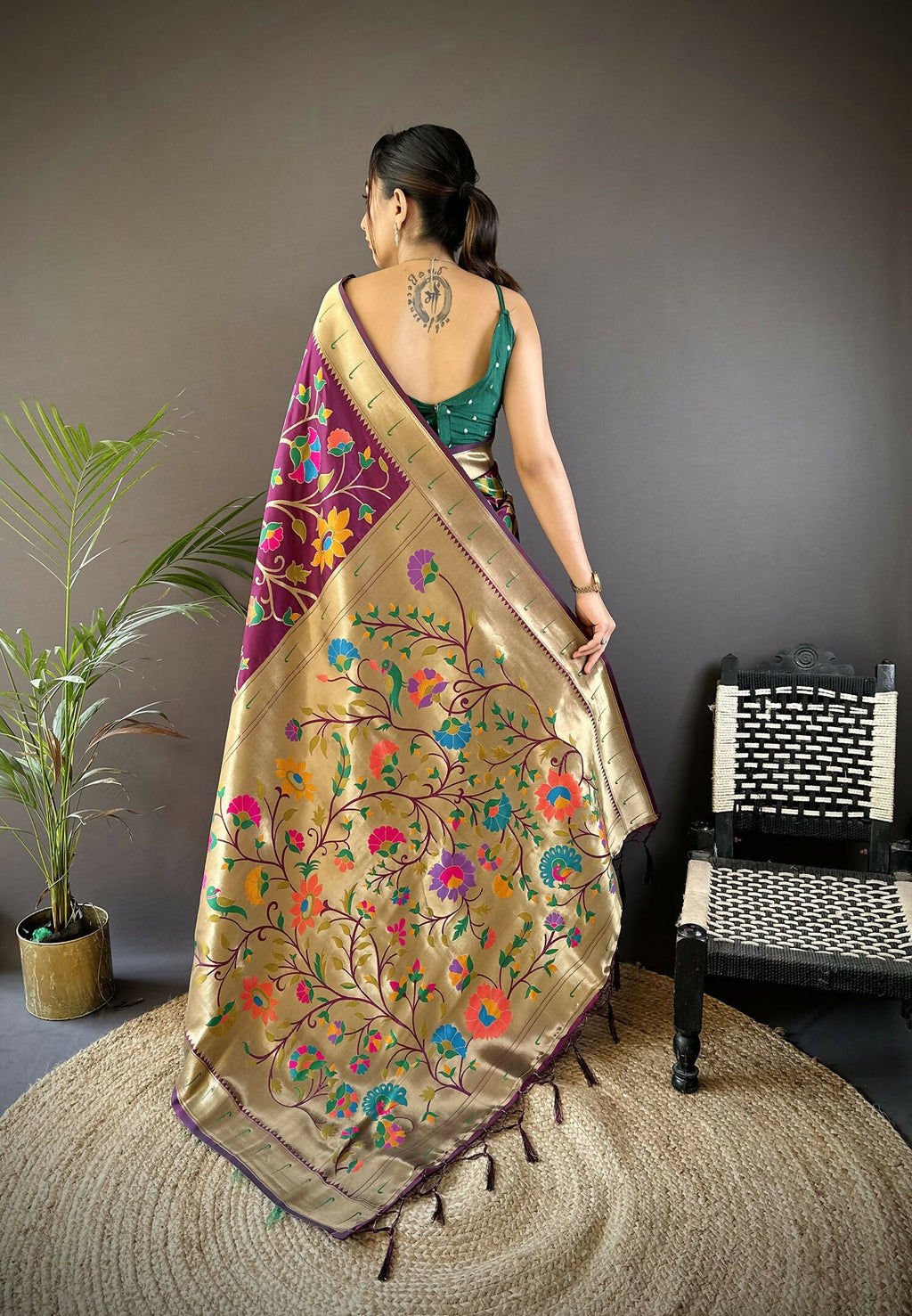 Joban Fashion Wine Zari Woven Floral Motifs Soft Silk Paithani Silk Saree - Distacart