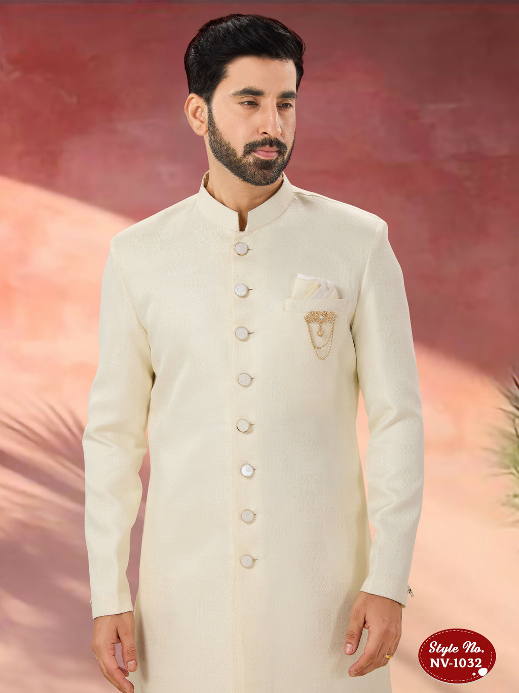 Joban Fashion Men's White Straight Imported Tr Self-Design In Fabric Indo-Western Kurta Set