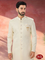 Joban Fashion Men's White Straight Imported Tr Self-Design In Fabric Indo-Western Kurta Set