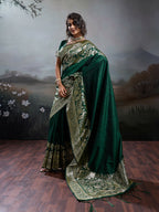 Shree Shyam Fashion Dark Green Silk Blend Saree - Distacart