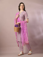 Myshka Women's Multi Printed Cotton Straight Party Kurta Set With Dupatta