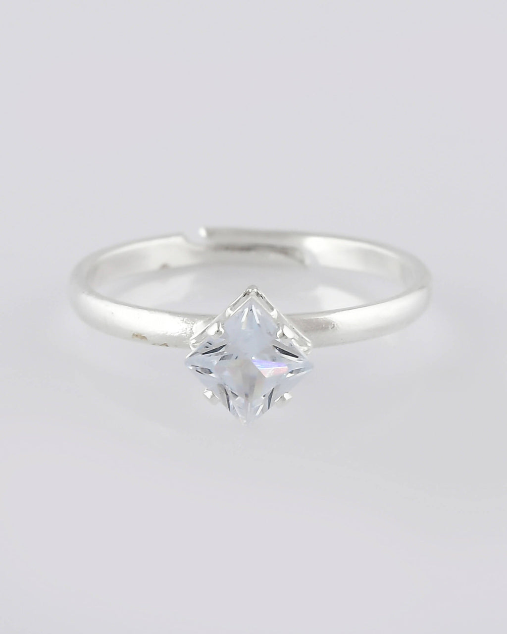 VOJ white CZ-detail Stainless Steel Cubic Zirconia Silver Plated adjustable finger Ring