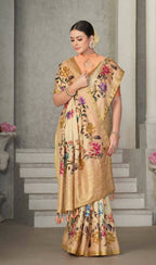 Beige Rangkat Tussar Silk Woven Design Saree with Unstitched Blouse - Mohmanthan Eshani