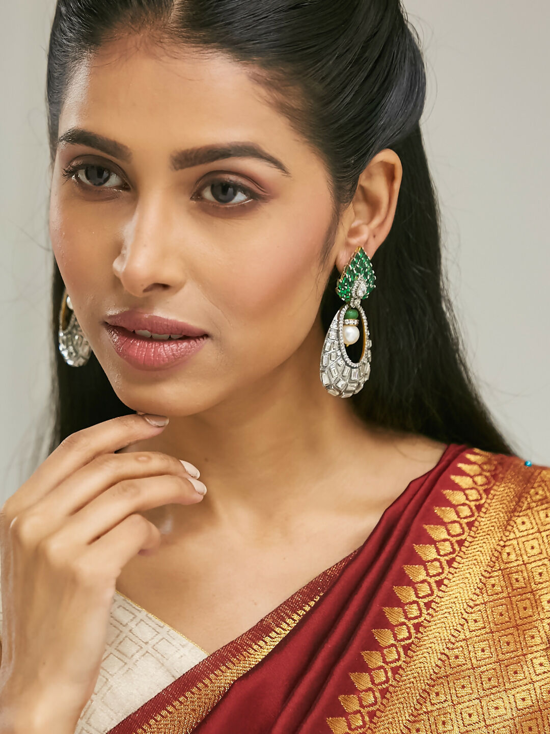 Nuyug 22K Gold-Plated Zircon Studded & Pearl Teardrop Shaped Dangler Earrings - Distacart