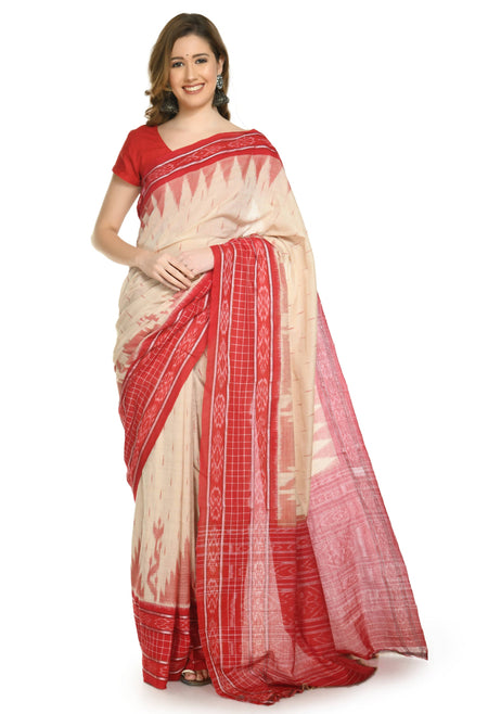 Vamika Sambalpuri Ikat Cotton Scot Dali Tasrite & Red Saree
