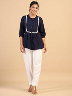 Womens Dark Blue Rayon Solid Top - Keeva