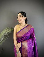 Joban Fashion Purple Butti Woven Soft Lichi Silk Paithani Saree - Distacart