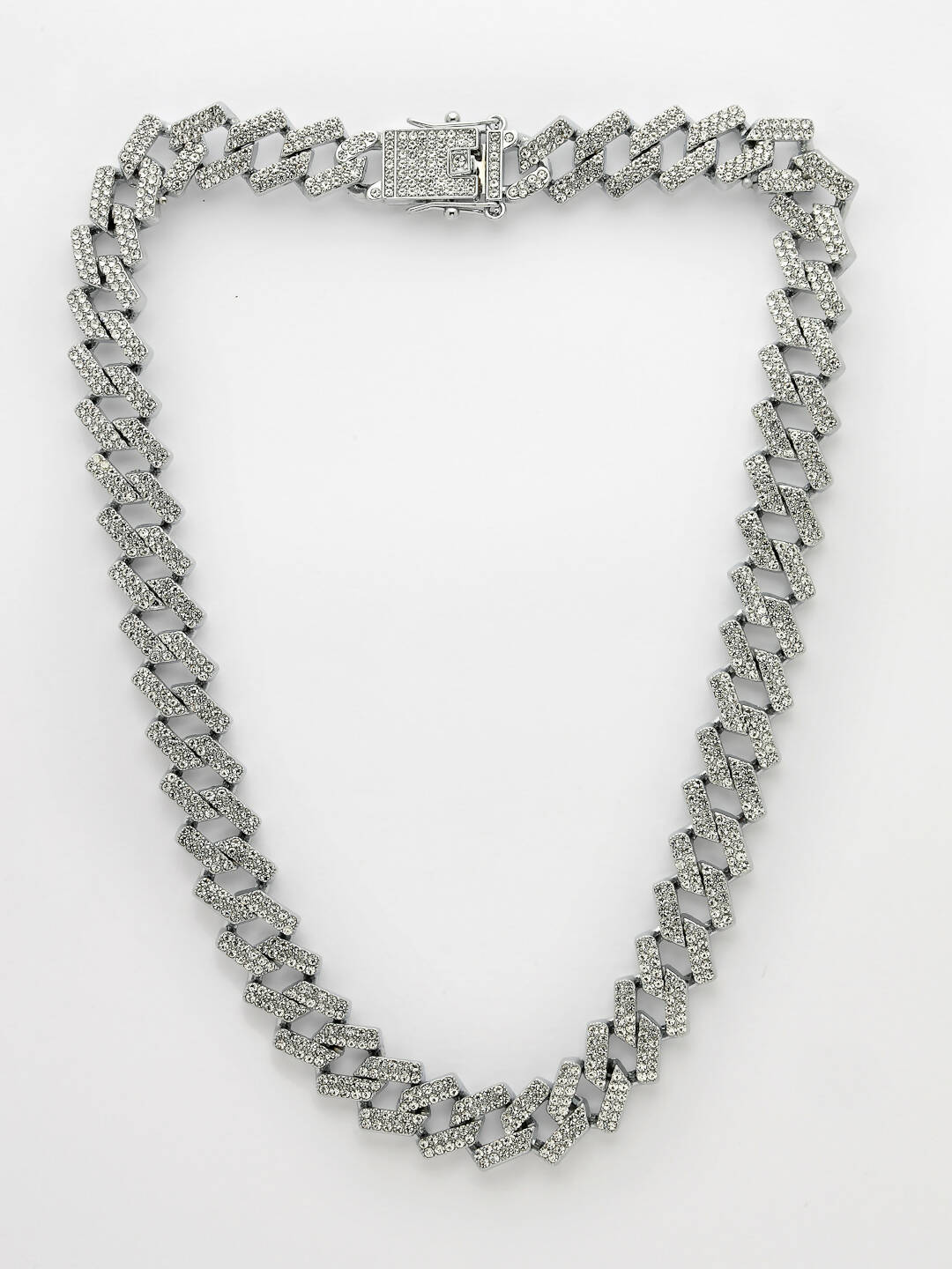 NVR Men Silver-Plated Stainless Steel American Diamond Chain