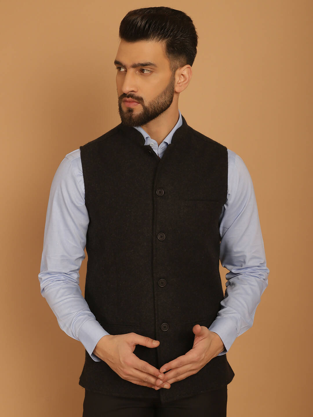 Even Apparels Pure Wool Nehru Jacket - Charcoal