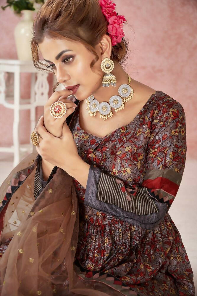 Everywhere Designer Maroon Dola Silk Gown With Dupatta - Anbazaar - Distacart