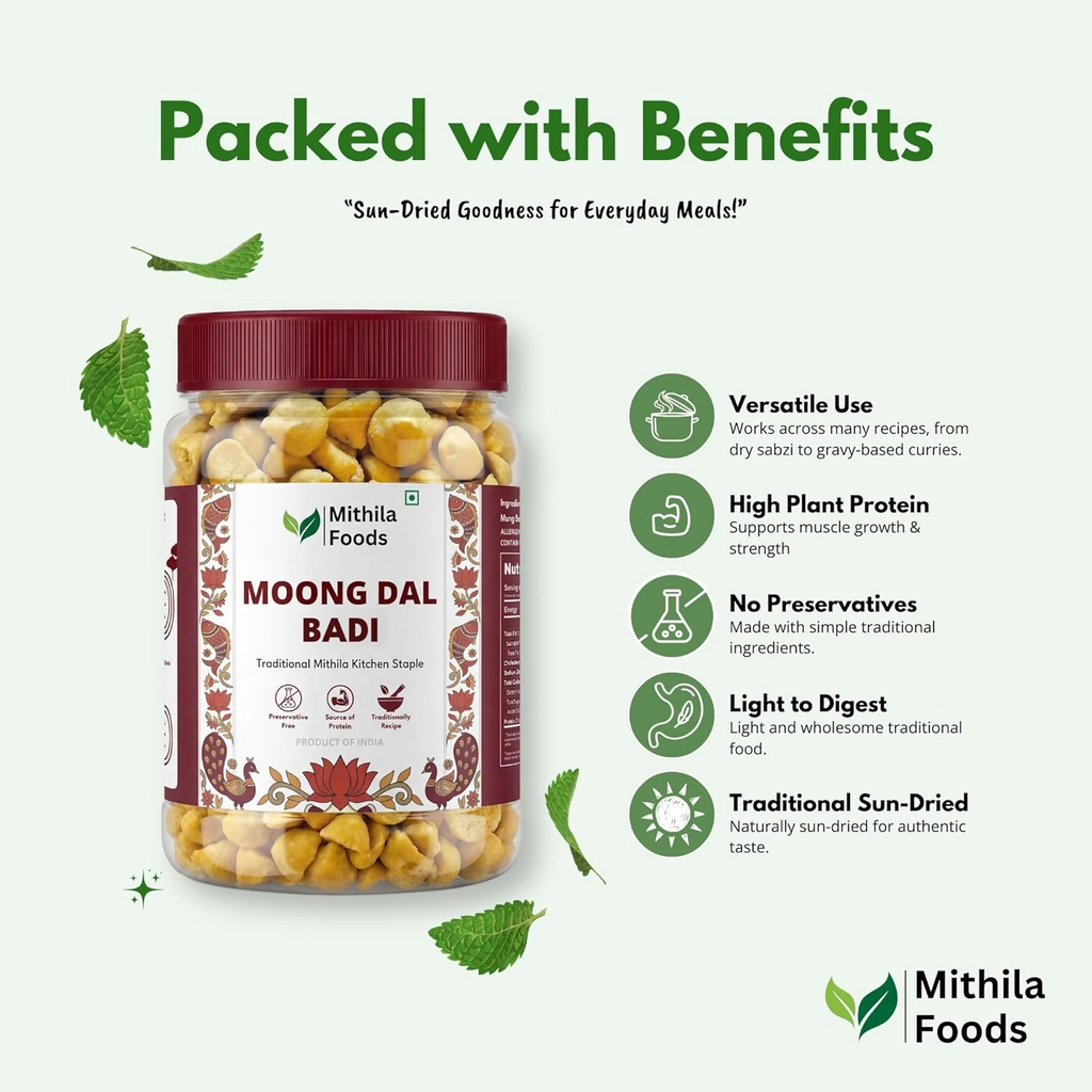 Mithila Foods Moong Dal Badi Light Sun-Dried Mangodi - Distacart
