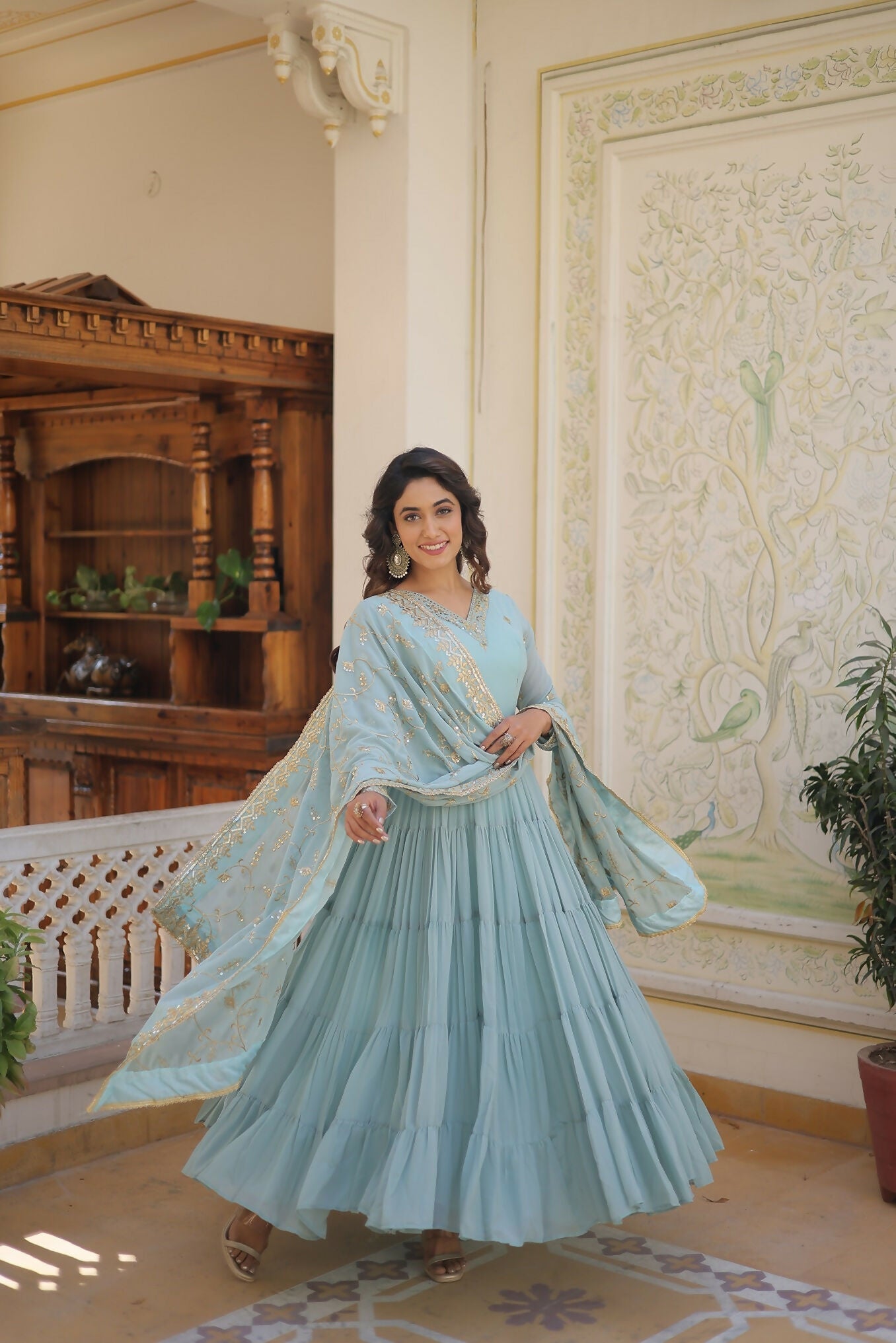 Joban Fashion Sky Blue Georgette Sequence Embroidery Work Kurta Set - Distacart