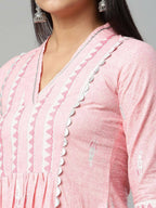 Ahalyaa Womens Pink Pure Cotton Printed Kurta Palazzo Set - Distacart