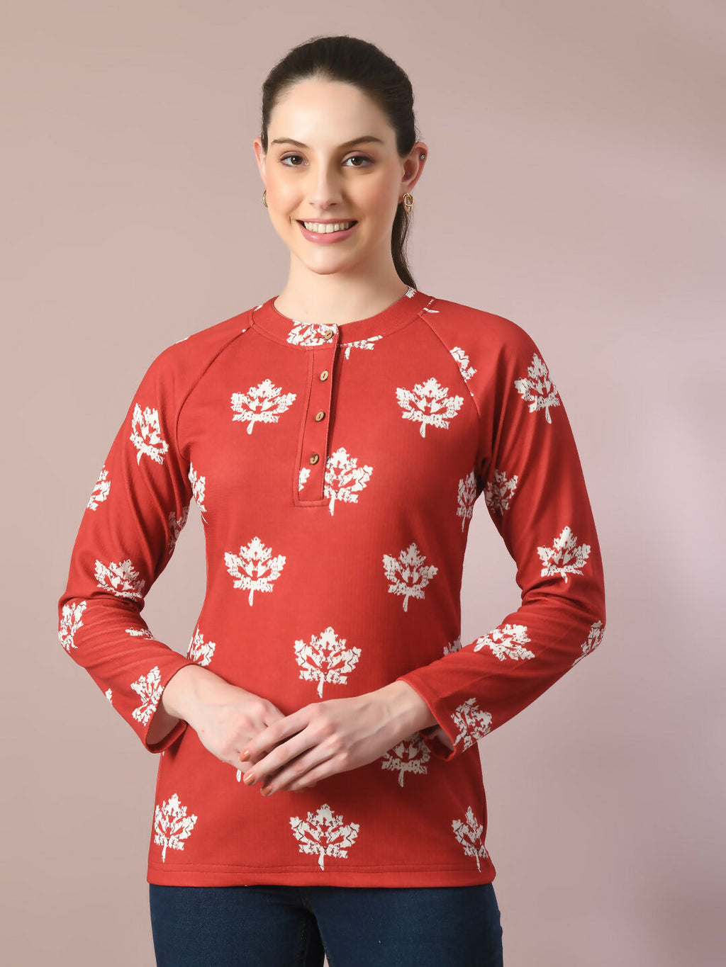 Myshka Women's Rust Embellished Raglan Sleeve Party Top