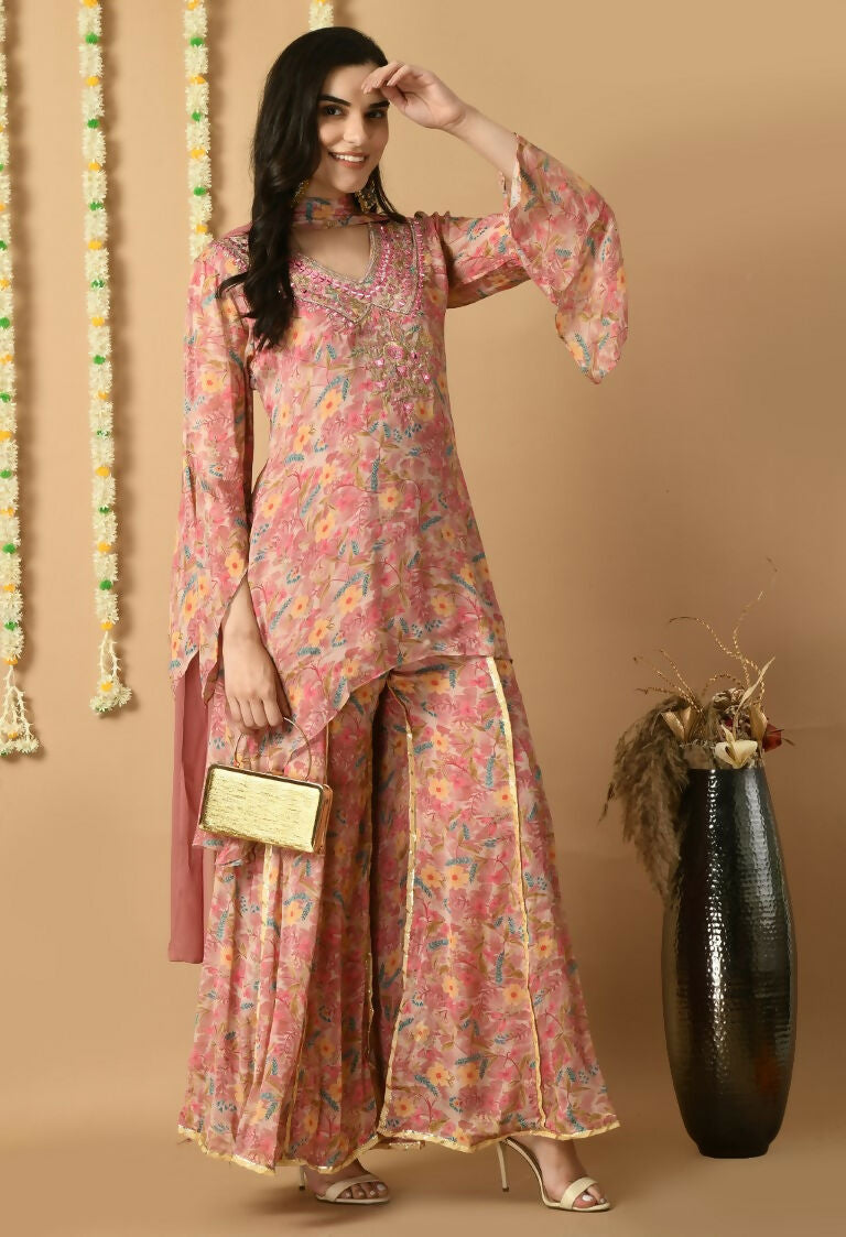 Joban Fashion Rose Gold Chinnon Kurta Set