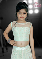 Wedding Designer Darkseagreen Net Kidswear Lahenga - Aaradhna