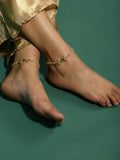 Gold Plated Green White Kundan Beads Anklet Set Of 2 - Ruby Raang - Distacart