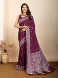 Wine Soft Silk Woven Meenakari Designer Saree - Vedanti