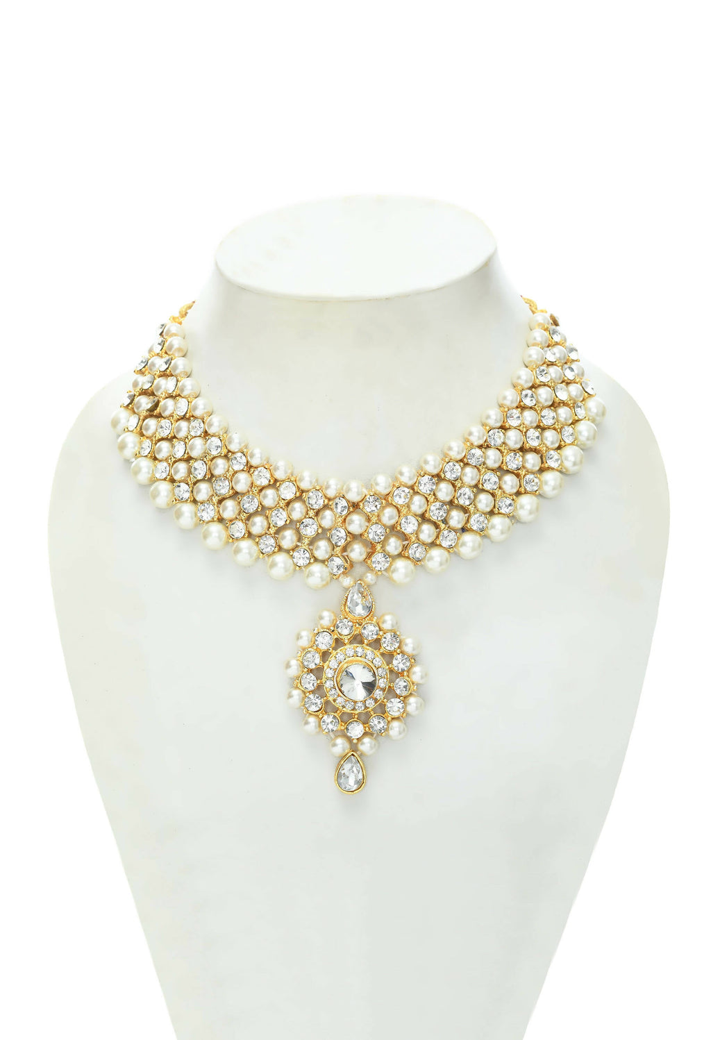 Mominos Fashion Johar Kamal Gold-Plated Rani Haar with Off white Pearls Jewellery Set - Distacart