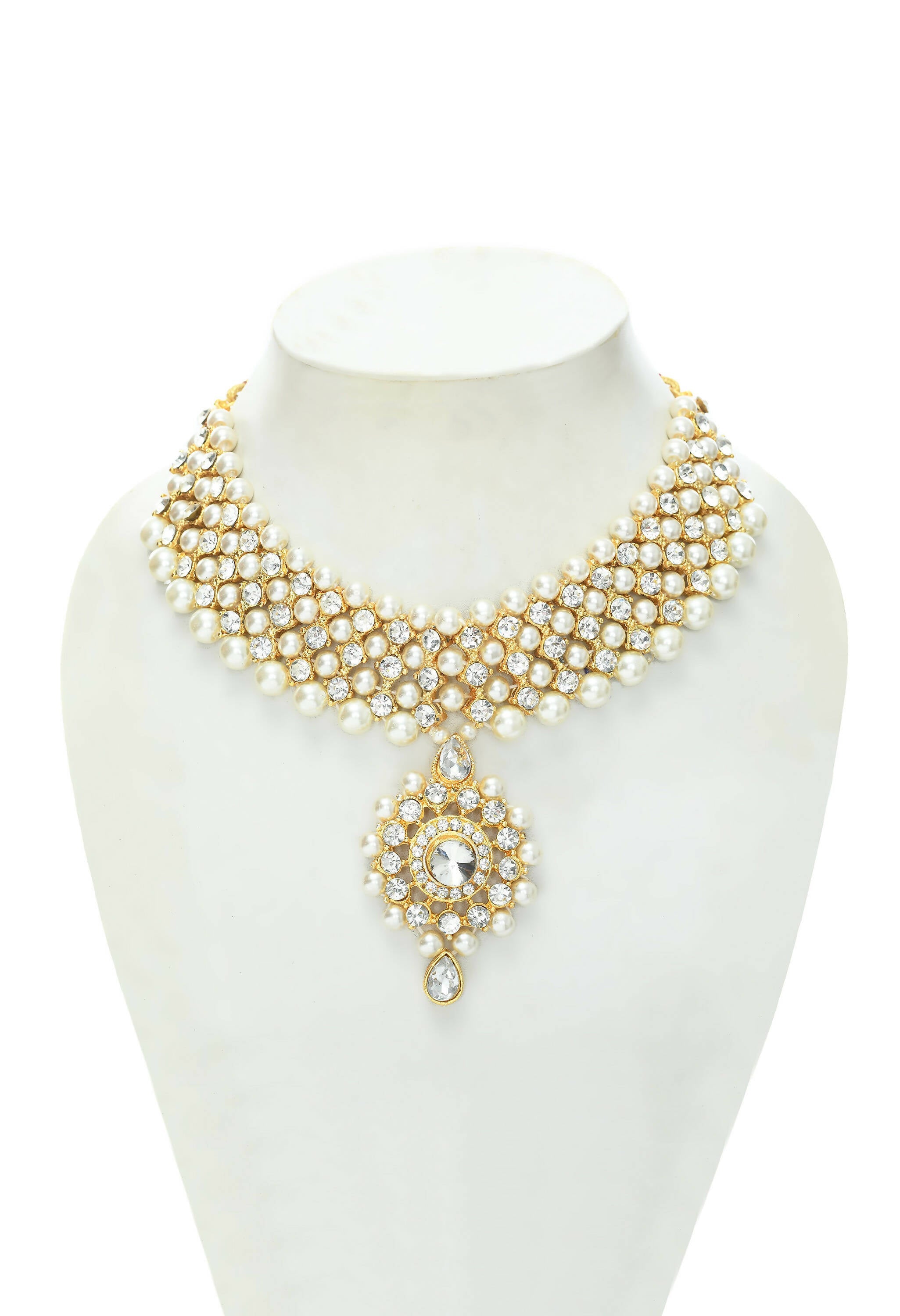Mominos Fashion Johar Kamal Gold-Plated Rani Haar with Off white Pearls Jewellery Set - Distacart