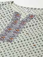 Yufta Green and off-white yoke design Kurta with Palazzo with Dupatta Set