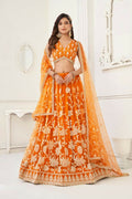 Aastha Fashion Orange Butterfly Net White Cotton Thread Work And Sequence Work Embroidery Wedding Wear Lehenga Choli