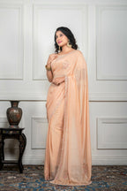 Morchari Beige Chiffon Hand Embroidery Saree And Stitched Blouse - Distacart