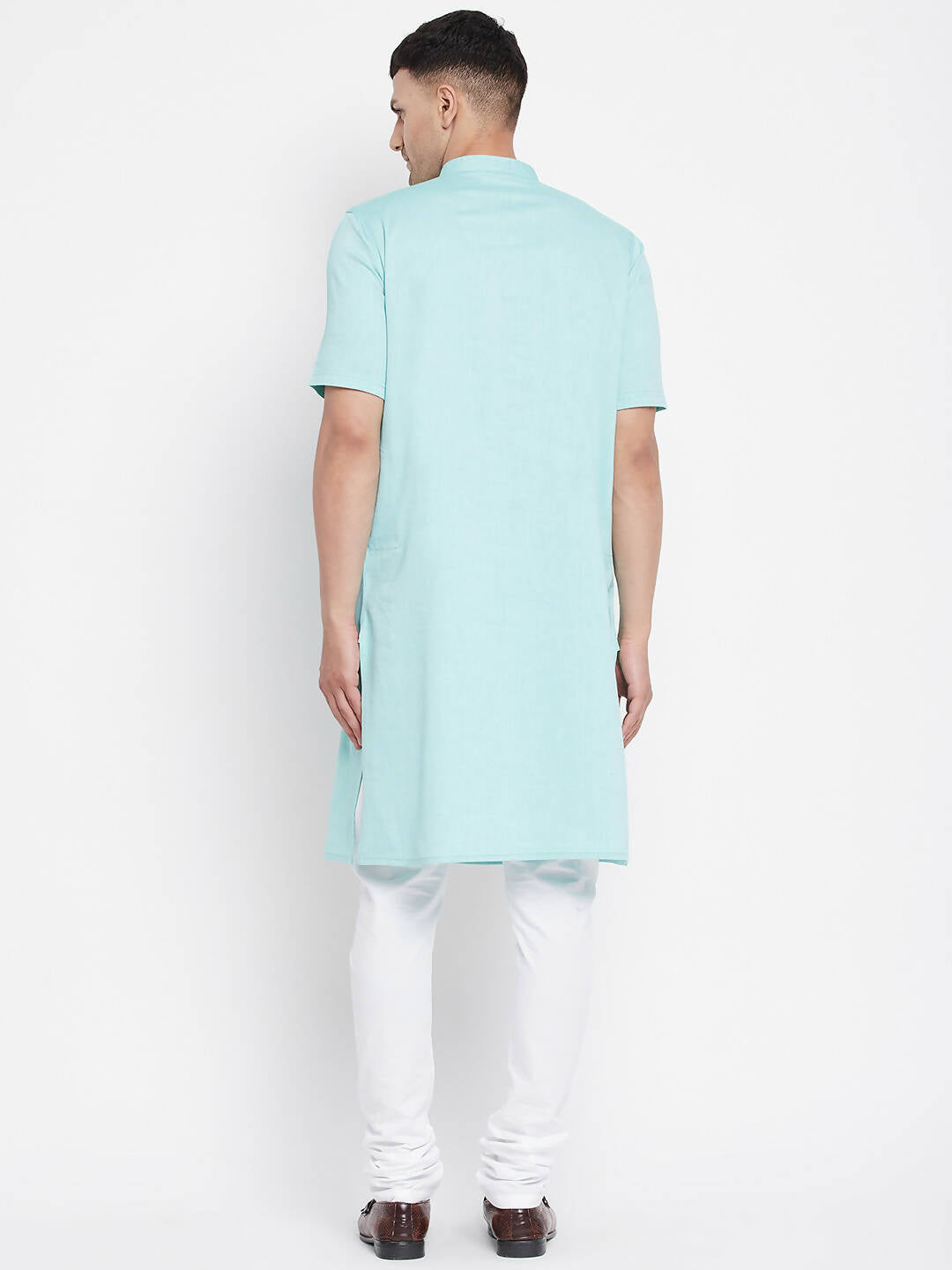 Even Apparels Green Pure Cotton Men's H/S Kurta With Band Collar - Distacart