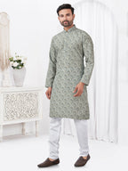 Joban Fashion Men's Rayon Cotton Cream Printed Kurta Pyjama set