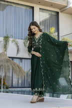 The52 Women's Beautiful Embroidery Work Vichitra Silk Fabric Flared Anarkali Pant and Dupatta Set - Distacart