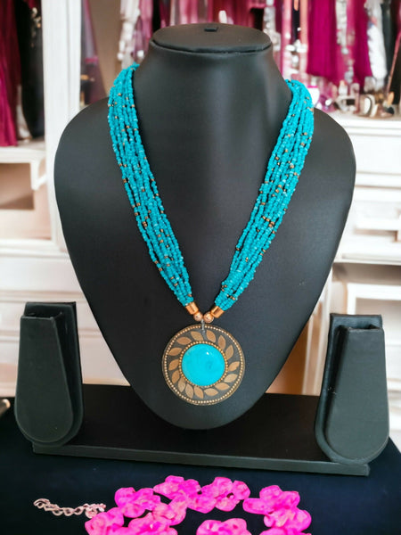 Inhanns Everyday Statement Beaded Pendant Necklace - Sky Blue