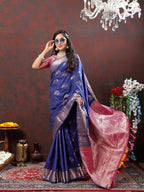 Lorenvalley Fashion Navyblue Soft Silk Woven Design Zari Weaving Saree