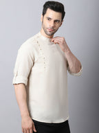 Even Apparels Cream Pure Cotton Kurta With Side Placket - Distacart