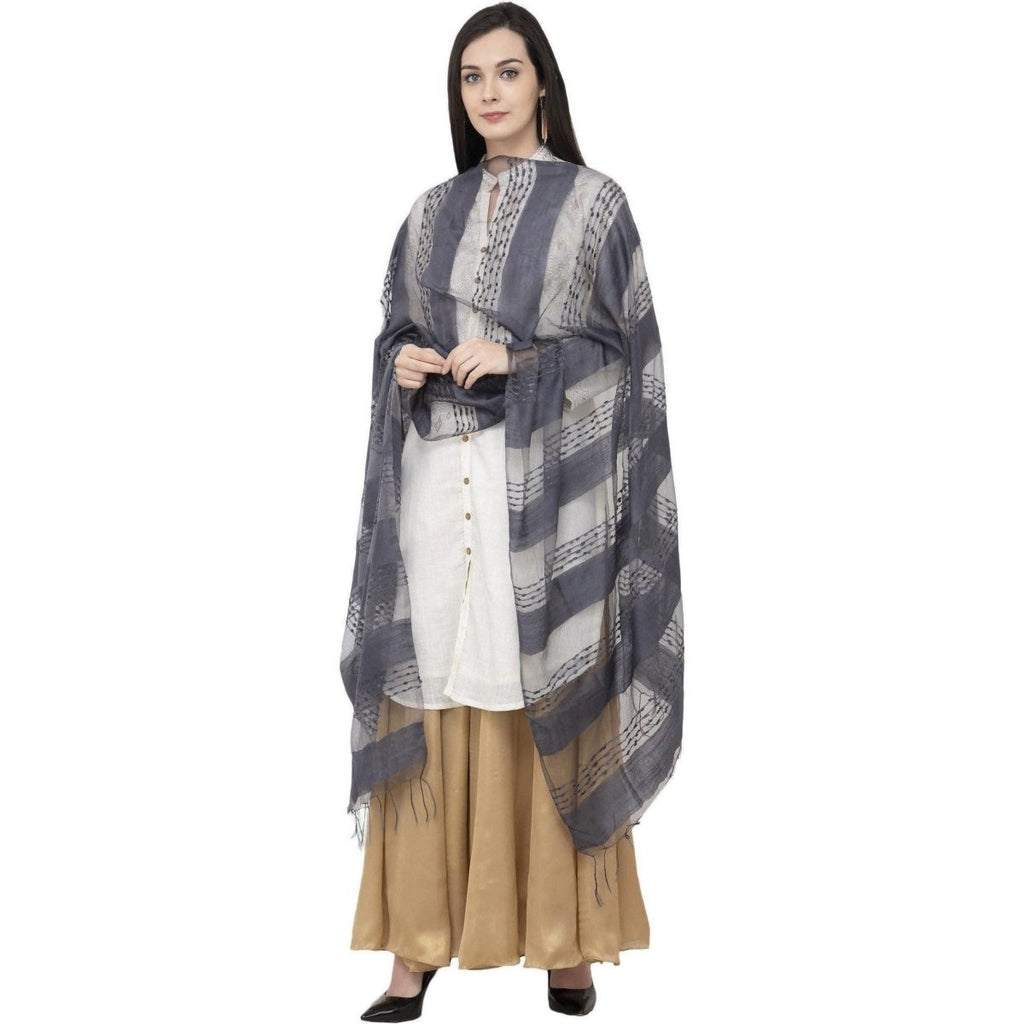 A R SILK Payal Plan Regular Dupatta Gray Color Dupatta or Chunni