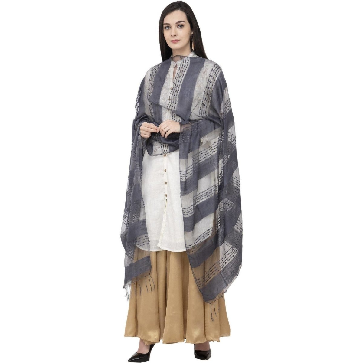 A R SILK Payal Plan Regular Dupatta Gray Color Dupatta or Chunni