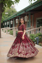Vastranavya Designer Heavy Sequins & Thread Embroidered work Lehenga Choli - Maroon