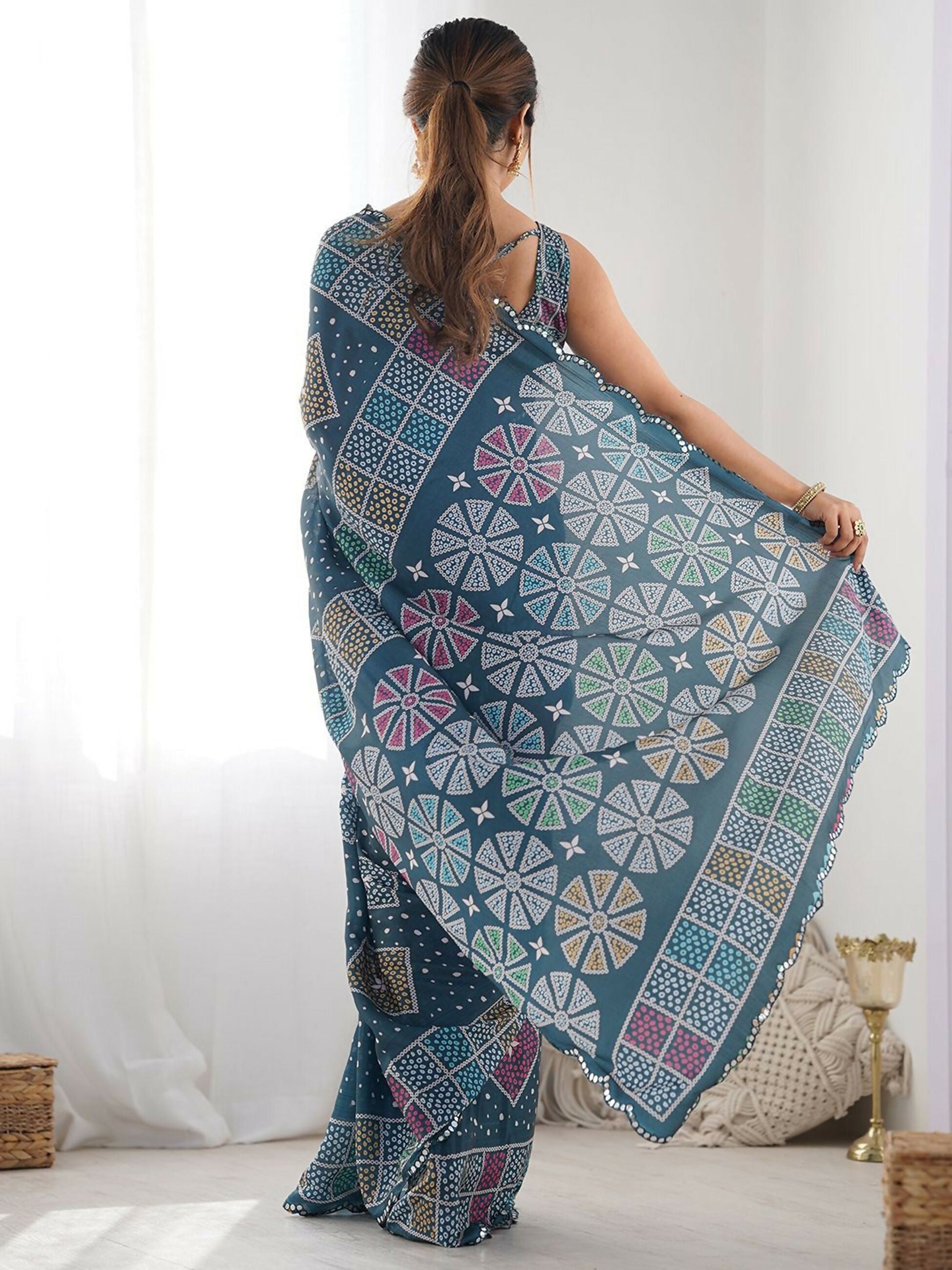 Designer Partywear Georgette Light Blue Fancy Saree - Durga