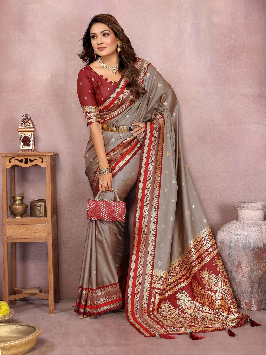 Aastha Fashion Grey Kalamkari Silk Weaving Saree - Distacart