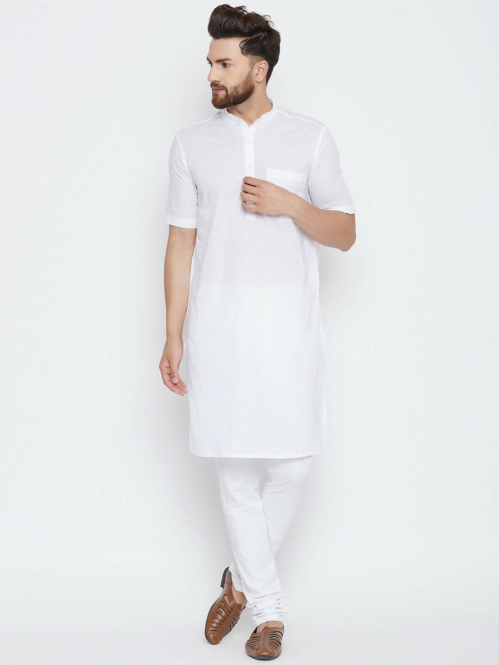 Even Apparels White Color Pure Cotton Men's Kurta With Band Collar - Distacart