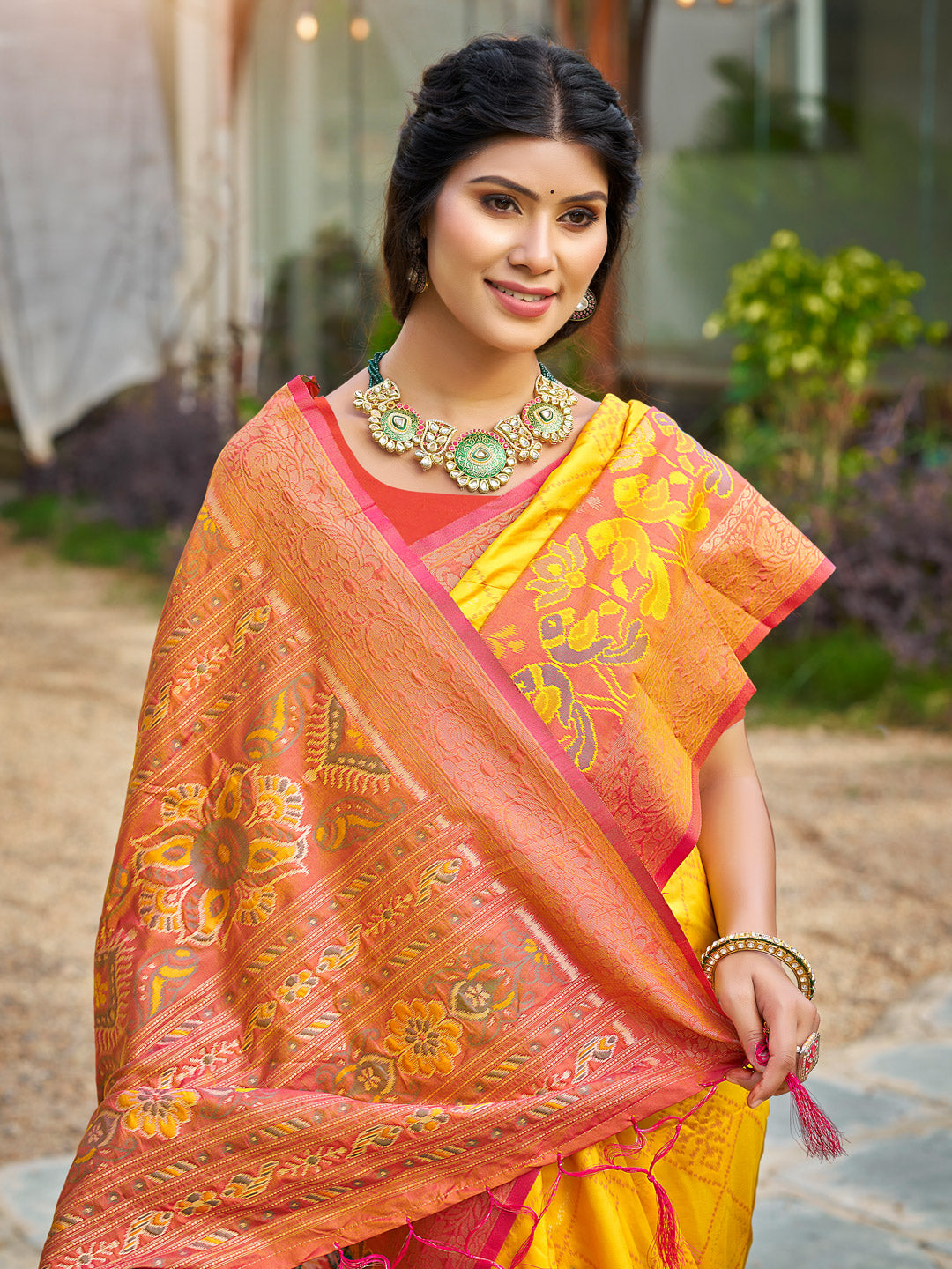 Anaita Yellow Soft Silk Saree With Floral Printed Work With Blouse - Distacart
