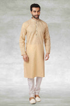 Raivat Ethnic Cotton Printed Work Kurta Pajama In Beige Colour