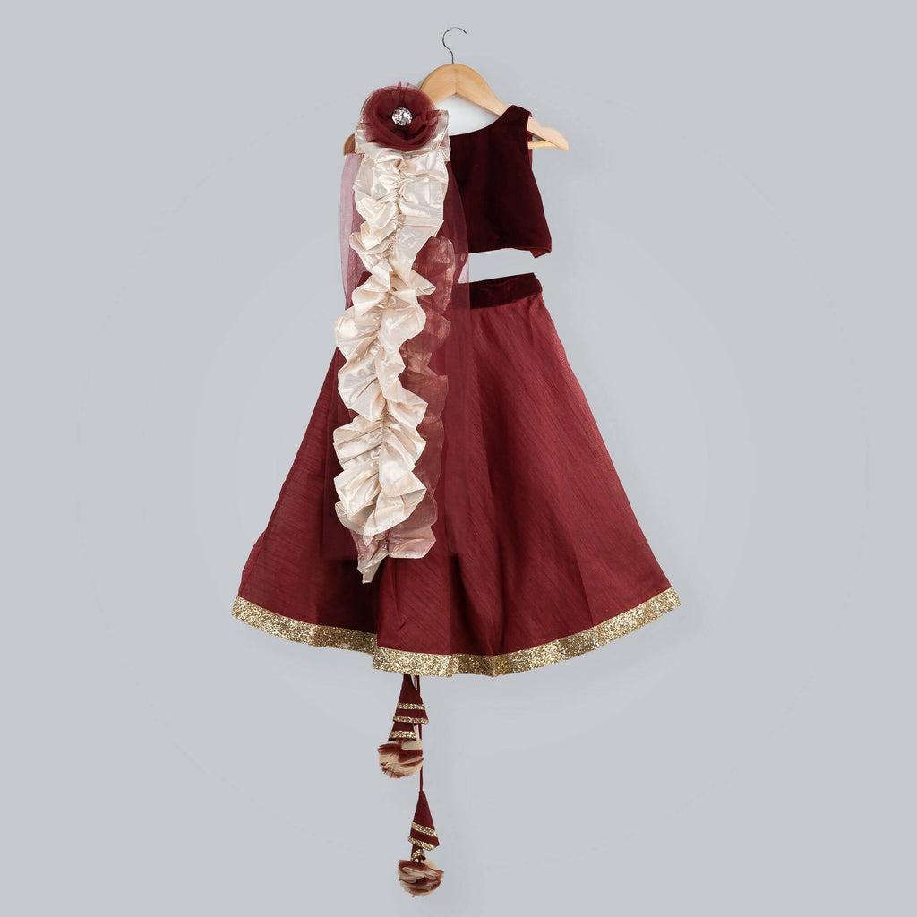 Pink Cow Fashions Red Ghagra Choli With Frill Dupatta