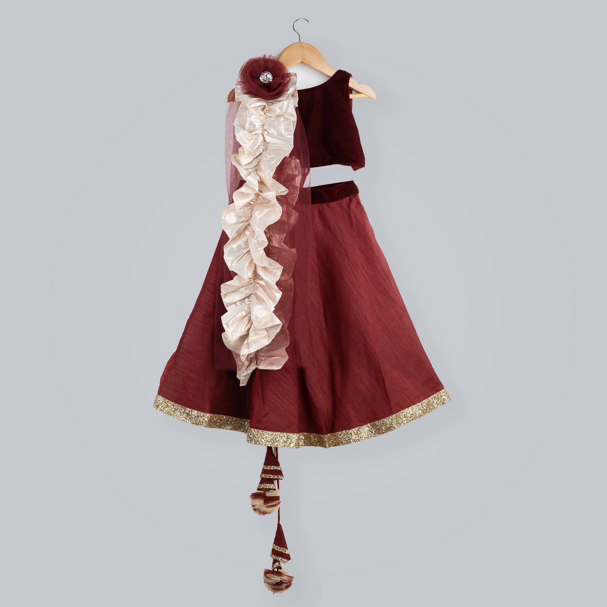 Pink Cow Fashions Red Ghagra Choli With Frill Dupatta