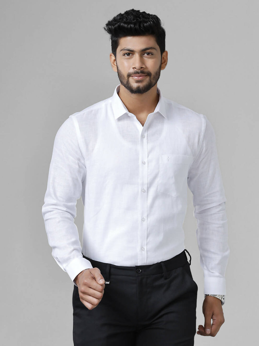 Ramraj Cotton Cotton Linen Full Sleeve White Shirt