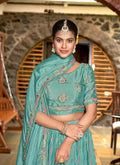Sky Blue Chinon Crushed Sequence and Thread Embroidery Work Lehenga Choli with Dupatta - Viharini