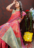 Lorenvalley Fashion Peach Kanjivaram Silk Woven Design with Zari Weaving Saree