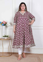 Miravan Plus Size Women'S Cream Embroidered Cotton Anarkali Kurta  - Distacart